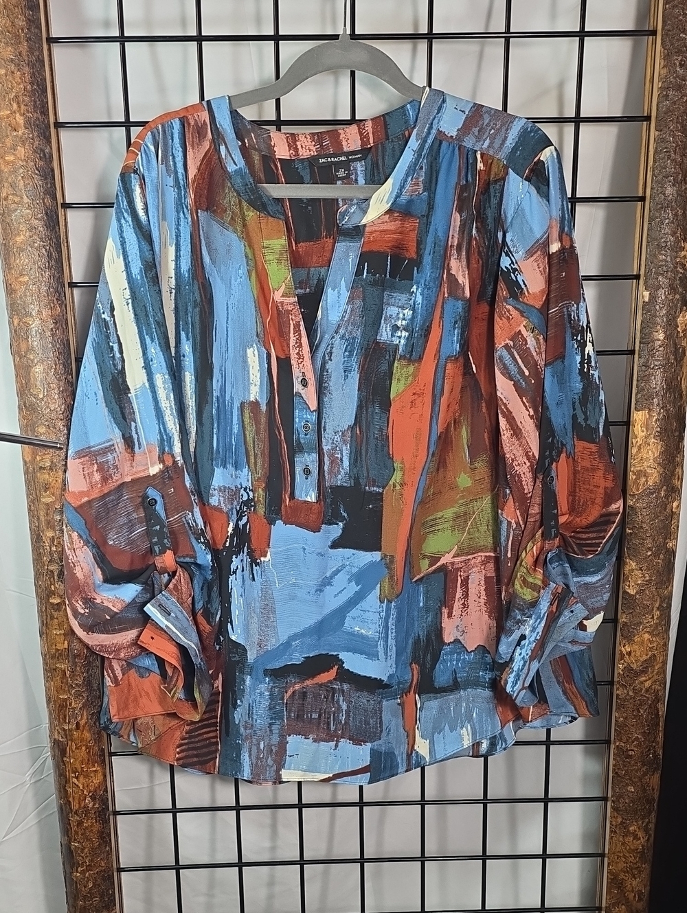 Abstract Brushstroke Tunic in Blue & Rust